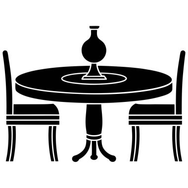 Dekorlu yuvarlak bir yemek masasının basit ve zarif bir çizimi. Bu vektör illüstrasyonu ev tasarımları, yemek odası grafikleri ve modern dekor temaları için mükemmeldir..