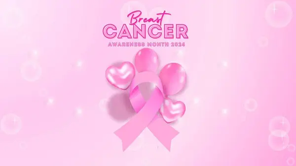 Pembe Göğüs Kanseri Farkındalık Tasarımı Şablonu Göğüs Kanseri Farkındalığı Şablonu pembe kurdeleli yatay pankart tasarımı ve metin Göğüs Kanseri Farkındalığı Ay vektörü grafiği veya illüstrasyon