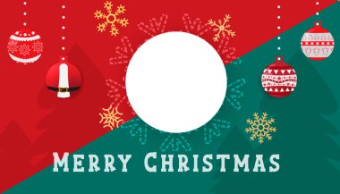 A simple yet elegant Merry Christmas design featuring a clean white circle surrounded by festive red and green elements. Perfect for adding a personal touch. clipart