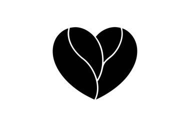 kahve çekirdeği kalp ikonu vektör siluet çizim tasarımı