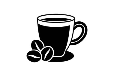 Kahve fincanı ve fasulye ikonu vektör silueti resim tasarımı