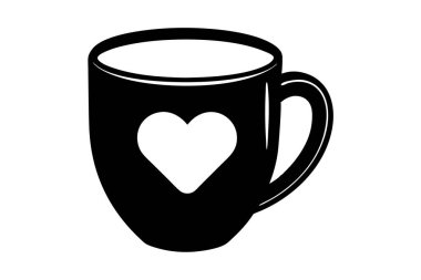 Kalp vektörü silüeti tasarımı olan kahve kupası.