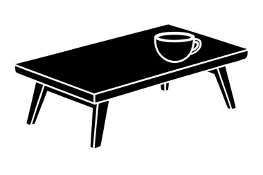 Tepsisi ve masa ikonu olan kahve fincanı. Kahve molası ve kahvaltı teması. Yalnız tasarım. vektör illüstrasyonu