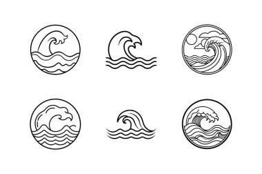 Okyanus dalgası simge çizgisi sanat vektörü çizimi