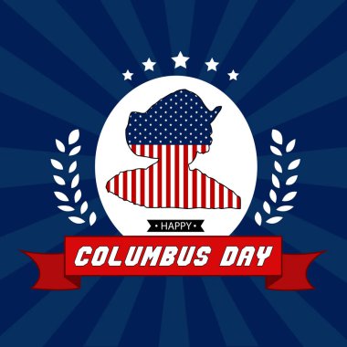 Columbus Günü 'nü Columbus şeklinde Amerikan bayrağının siluetiyle kutlayan temalı bir tebrik kartı için çizim tasarımı. Şablonlar, arkaplan çizimleri, tebrik kartları vs. için mükemmel