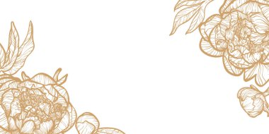 Çiçek ve yaprakların altın çizgisi olan soyut çiçek arkaplanı. Lüks el yapımı çerçeve, sınır. Kart, pankart, davetiye, reklam ve paketleme tasarımı için vektör illüstrasyonu