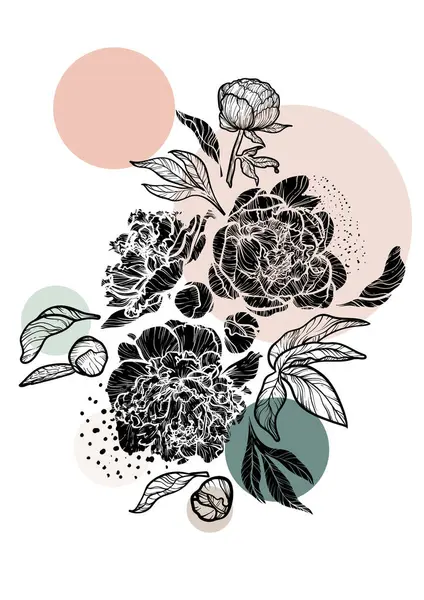 A4, A3, Şakayık çizgi sanatı ve vektör el çizimi. Güzel ve zarif siyah bahar çiçekli sanat baskısı. Çevrimiçi ve yazdırma için son derece detaylı ve yüksek kalitede grafik değeri.