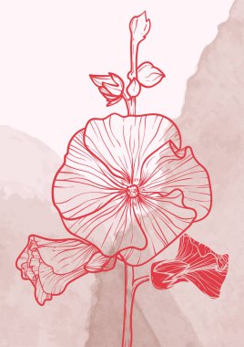 A4, A3, Hibiscus buket vektör el çizimi. Suluboya arka planda zarif kırmızı çiçekli sanat baskısı. Çevrimiçi ve yazdırma için son derece detaylı ve yüksek kalitede grafik değeri. 