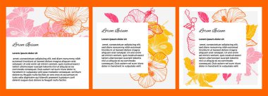 Sosyal medya, mobil uygulamalar, satış, kartlar, davetiyeler, afişler için zarif çiçek şablonları. Vektör el çizimi sanat amber çizimleri.