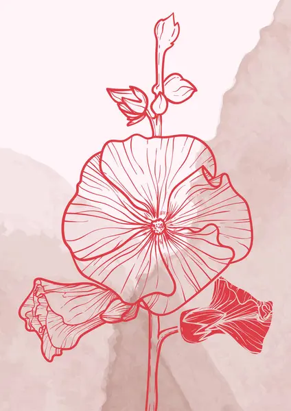 A4, A3, Hibiscus buket vektör el çizimi. Suluboya arka planda zarif kırmızı çiçekli sanat baskısı. Çevrimiçi ve yazdırma için son derece detaylı ve yüksek kalitede grafik değeri. 