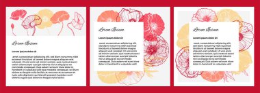 Sosyal medya, mobil uygulamalar, satış, kartlar, davetiyeler, afişler için zarif çiçek şablonları. Vektör el çizimi sanat gelinciği çizimleri.