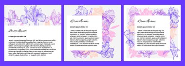 Sosyal medya, mobil uygulamalar, satış, kartlar, davetiyeler, afişler için zarif çiçek şablonları. Vektör el çizimi sanat gözbebeği çizimleri.