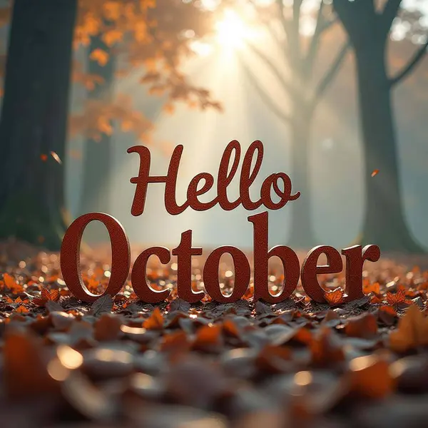 stock image Hello October. Hand drawn lettering with leaves Hello October text with autumn leaves on blue sky background. Hello October Hello October, Autumn Leaves Background, Hello October, Hello October, Hello October Hello October sign in the autumn forest. 