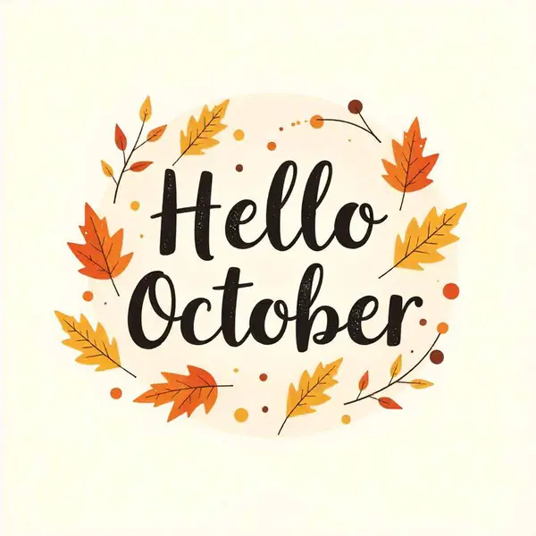 stock image Hello October. Hand drawn lettering with leaves Hello October text with autumn leaves on blue sky background. Hello October Hello October, Autumn Leaves Background, Hello October, Hello October, Hello October Hello October sign in the autumn forest. 