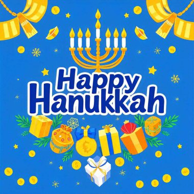 Jewish holiday Hanukkah background with menorah  Hanukah candles celebrating the Jewish holiday Happy hanukkah. Hanukkah candles flat design Hanukah Gelt  clipart