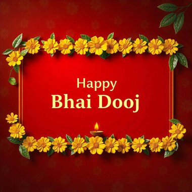 Flat happy bhai dooj greeting Happy Bhai Dooj Indian Festival Celebration Hand Drawn Cart Colorful poster with lettering Happy Bhai Dooj, indian traditional  clipart