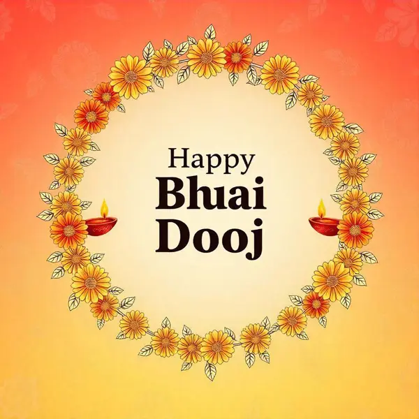 stock image Flat happy bhai dooj greeting Happy Bhai Dooj Indian Festival Celebration Hand Drawn Cart Colorful poster with lettering Happy Bhai Dooj, indian traditional 