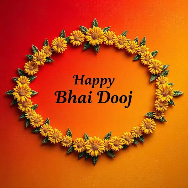 stock image Flat happy bhai dooj greeting Happy Bhai Dooj Indian Festival Celebration Hand Drawn Cart Colorful poster with lettering Happy Bhai Dooj, indian traditional 