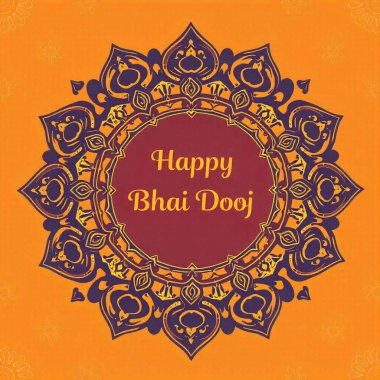 Flat happy bhai dooj greeting Happy Bhai Dooj Indian Festival Celebration Hand Drawn Cart Colorful poster with lettering Happy Bhai Dooj, indian traditional  clipart