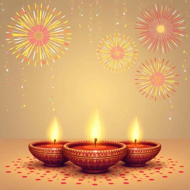 Lambalı Diwali Arka planı Mutlu diwali arka planı, diya ve ışıltılı Diwali konsepti, düz tasarım, beyaz arka planda asılı renkli diwali diya, havai fişek kutlaması, Diwali Kutlama Kartı Diwali Poster Diwali Festivali