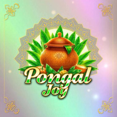 Mutlu Pongal dini Hint festivali arka plan tasarımı Mutlu pongal bayram hasat festivali kutlama kartı arka planı Geleneksel Ot, Şeker Kamışı ve Vibrant Dekorat ile Mutlu Pongal Festivali