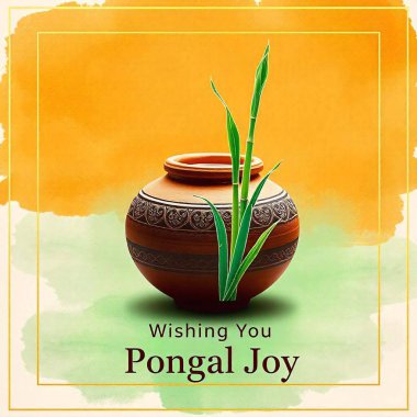 Happy Pongal religious south Indian festival background design  Pongal background  Happy pongal  Happy pongal holiday harvest festival celebration card background Happy Pongal Festival Celebration with Traditional Pot, Sugarcane, and Vibrant Decorat clipart