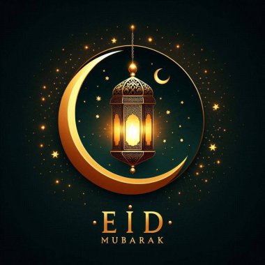 Luxury Eid Mubarak Decorative Background with Crescent, Lanterns, and Elegant Mosque Motifs clipart