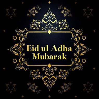 Luxury Eid ul Adha Mubarak Design with Islamic Art, Mosque Silhouettes & Crescent Moon Elements clipart