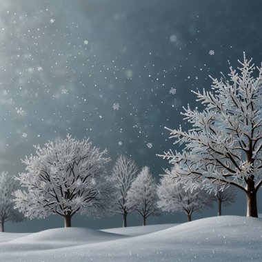 Snowy Landscape Winter Background with Frozen Lake and Snowflakes clipart