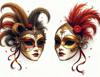 two beautiful red and yellow masks. clipart