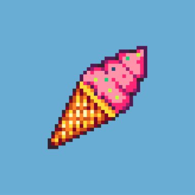 Piksel Sanat Çizimi Dondurma. Pikselleştirilmiş dondurma. Dondurma tatlı ikonu piksel resim oyunu için piksel piksel, web sitesi ve video oyunu için ikon. Eski okul retro.