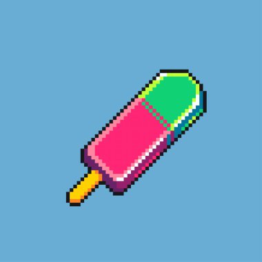 Piksel Sanat Çizimi Dondurma. Pikselleştirilmiş dondurma. Dondurma tatlı ikonu piksel resim oyunu için piksel piksel, web sitesi ve video oyunu için ikon. Eski okul retro.