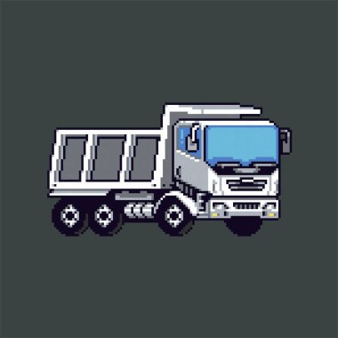 Oyun geliştirme, oyun değeri, web varlığı, grafik tasarımı ve yazdırılmış amaç için düzenlenebilir vektör kamyon pikseli resim çizimi.