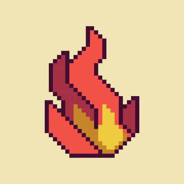 Editable vector fire icon pixel art illustration for game development,game asset, web asset, graphic design, and printed purpose.