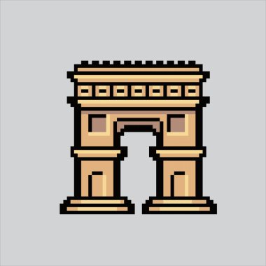 Pixel Sanat Çizimi Zafer Takı. Pikselleştirilmiş Zafer Yayı. Arc de TriompheFrance pikseller için simge simgesi, web sitesi ve video oyunu için simge. Eski okul retro.