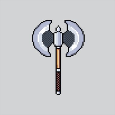 Piksel Sanat Çizimi: Red Axe. Pikselleştirilmiş Balta. Red Axe piksel resim oyunu için odunluk, web sitesi ve video oyunu için ikon. Eski okul retro.
