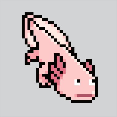 Piksel çizimi axolotl. Pixelated axolotl. axolotl sürüngen hayvan simgesi piksel resim oyunu için piksellendi ve web sitesi ve video oyunu için simge oluşturuldu. Eski okul retro.