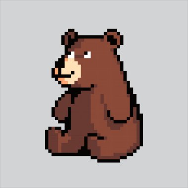 Piksel Resim Ayısı. Pixelated Bear. Piksel resim oyunu için şirin ayı hayvan simgesi, web sitesi ve video oyunu için ikon. Eski okul retro.