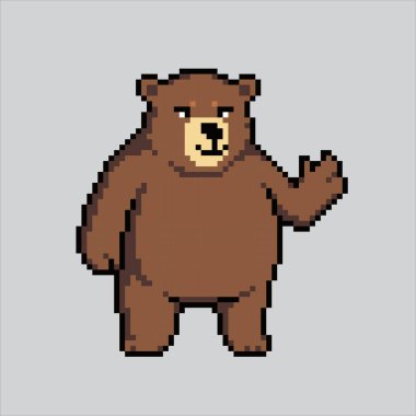 Piksel Resim Ayısı. Pixelated Bear. Piksel resim oyunu için şirin ayı hayvan simgesi, web sitesi ve video oyunu için ikon. Eski okul retro.