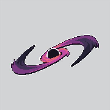 Resim karadeliği pikseli. Pikselleştirilmiş kara delik. Piksel resim oyunu için uzay kara deliği, web sitesi ve video oyunu için ikon. Eski okul retro.