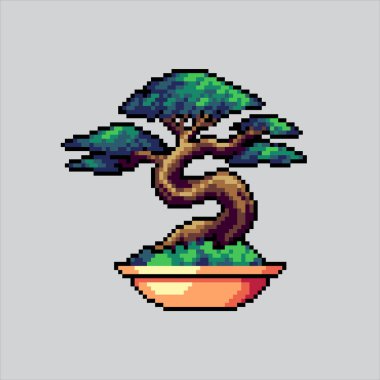 Resim çizimi: Bonsai Ağacı. Pixelated Bonsai Ağacı. Bonsai Ağacı piksel resim oyunu için pikselleştirildi ve web sitesi ve video oyunu için simge oluşturuldu. Eski okul retro.