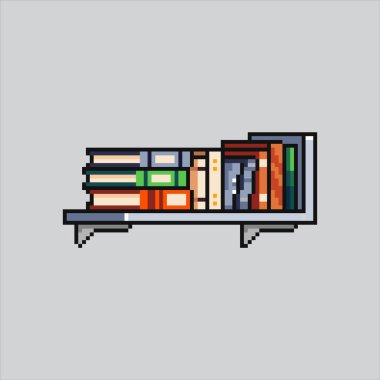 Piksel Resim Çizim Kitaplığı. Pikselleştirilmiş Kitaplık. Wall Bookraf piksel resim oyunu için pikselleştirildi ve web sitesi ve video oyunu için simge oluşturuldu. Eski okul retro.