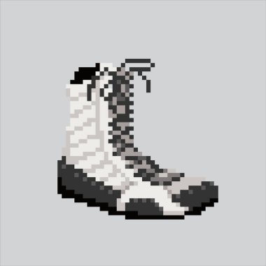 Piksel Sanat Çizimi Boks Ayakkabıları. Pikselleştirilmiş Boks Ayakkabıları. Piksel resim oyunu için boks ayakkabısı simgesi, web sitesi ve video oyunu için ikon. Eski okul retro.