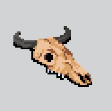 Piksel Sanat Çizimi Boğa Kafatası. Pixelated Bison Skull. Bison Bull Skull piksel resim oyunu için piksellendi ve web sitesi ve video oyunu için ikon oluşturuldu. Eski okul retro.