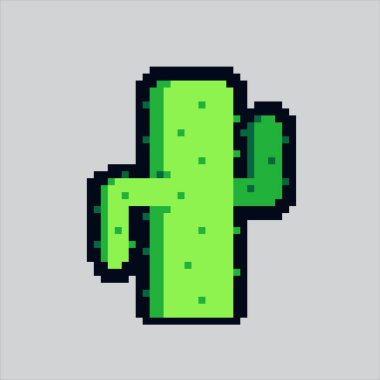 Piksel Sanat Çizimi Kaktüsü. Pikselleştirilmiş Kaktüs Bitkisi. Kaktüs Çöl Bitkisi piksel resim oyunu için piksellendi ve web sitesi ve video oyunu için simge oluşturuldu. Eski okul retro.