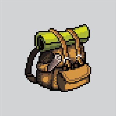 Pixel art illustration Backpack. Pixelated Backpack. Survival Camping backpack pixelated for the pixel art game and icon for website and video game. old school retro. clipart