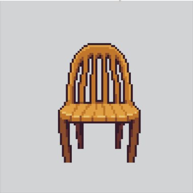 Piksel Resim Sandalyesi. Pikselleştirilmiş Tahta Sandalye. Ahşap sandalye piksel resim oyunu için piksellendi ve web sitesi ve video oyunu için simge oluşturuldu. Eski okul retro.