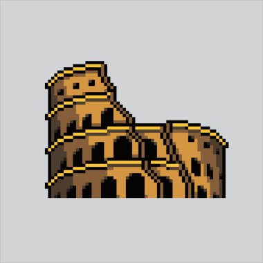 Piksel Sanat Çizimi Kolezyum. Pixelated Colosseum. Roma Roma Kolezyumu İtalya 'nın simge simgesi piksel resim oyunu için piksel resim ve web sitesi ve video oyunu için ikon. Eski okul retro.
