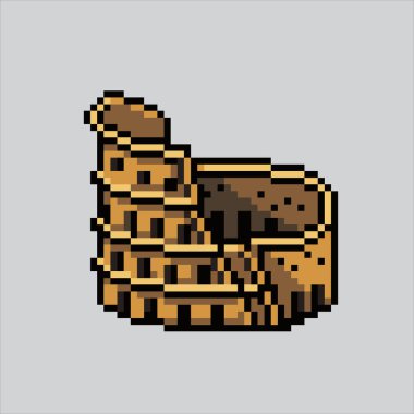 Piksel Sanat Çizimi Kolezyum. Pixelated Colosseum. Roma Roma Kolezyumu İtalya 'nın simge simgesi piksel resim oyunu için piksel resim ve web sitesi ve video oyunu için ikon. Eski okul retro.