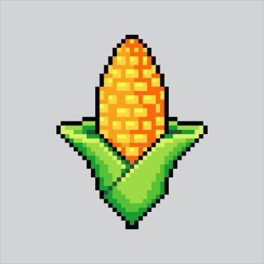 Piksel Sanat Çizimi Mısırı. Pikselleştirilmiş mısır. Piksel sanat oyunu için mısır sebze simgesi, web sitesi ve video oyunu için ikon. Eski okul retro.